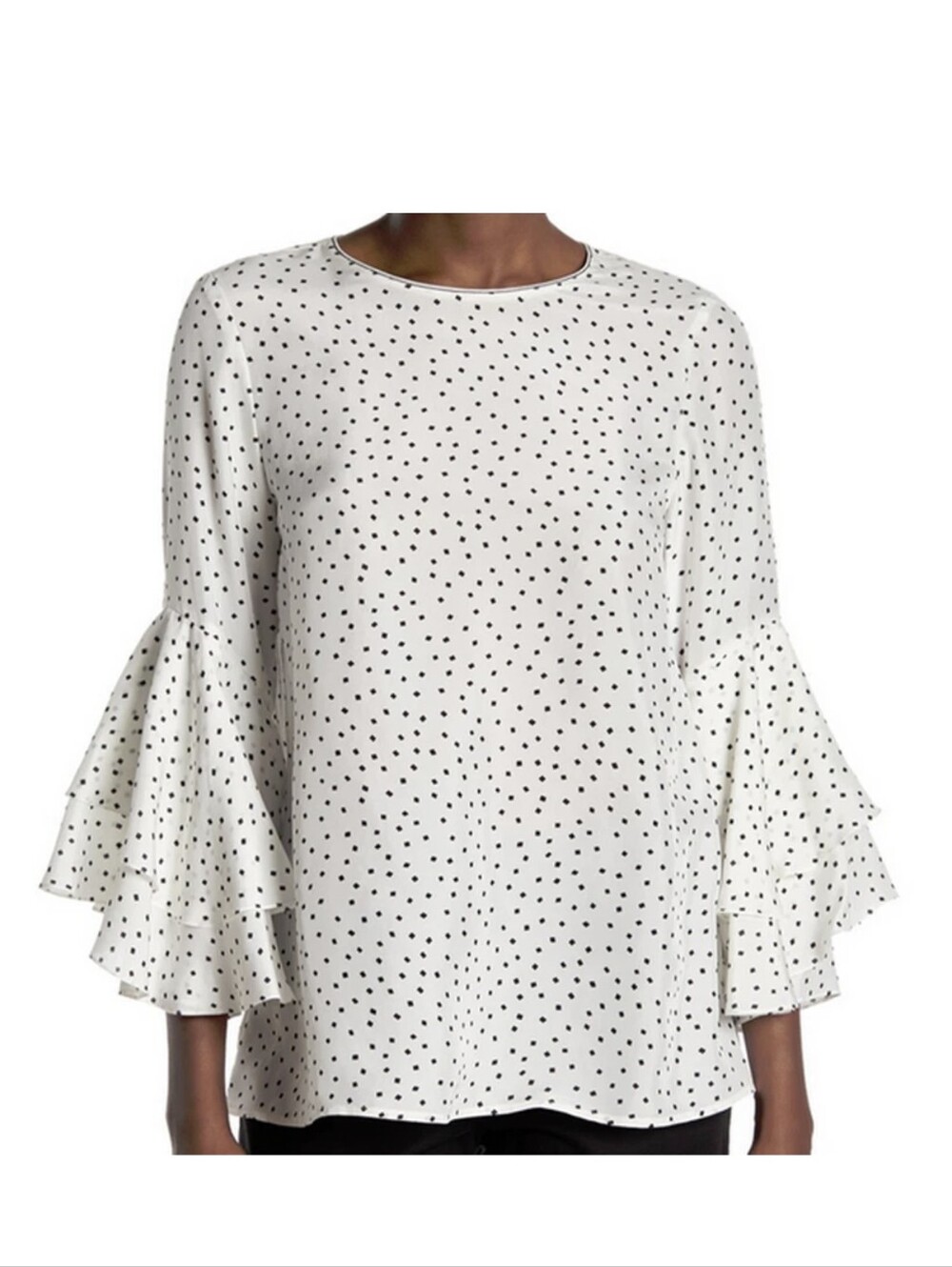 Lafayette 148 NY Meg Ruffle Sleeve Silk White Blouse Top Size L